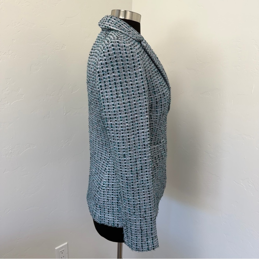 St. John Light Blue Wool Blend Tweed One Button Blazer Jacket Size 4 - Picture 5 of 12